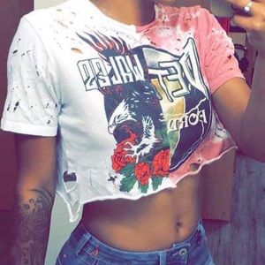 Distressed multicolored crop top - M
